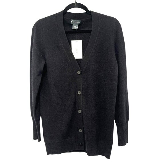 C By Bloomingdales Cashmere Grandpa Cardigan Black Sweater Small NWT - Picture 3 of 6